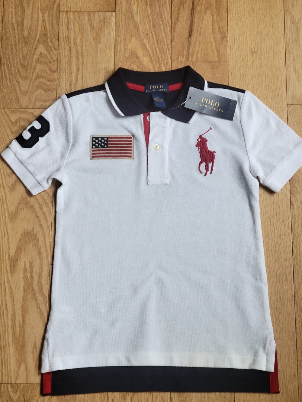 Polo by Ralph Lauren White Polo with Red Logo & Navy Trim